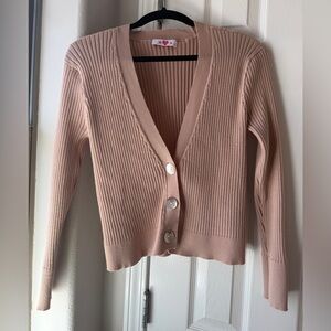 Buddy Love Ribbed Button-Up Cardigan Sweater - blush pink/nude